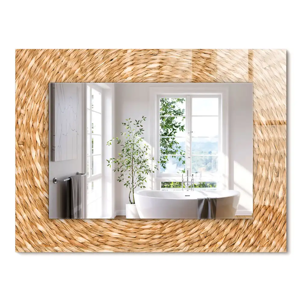Miroir rectangulaire avec cadre imprimé tressage en osier