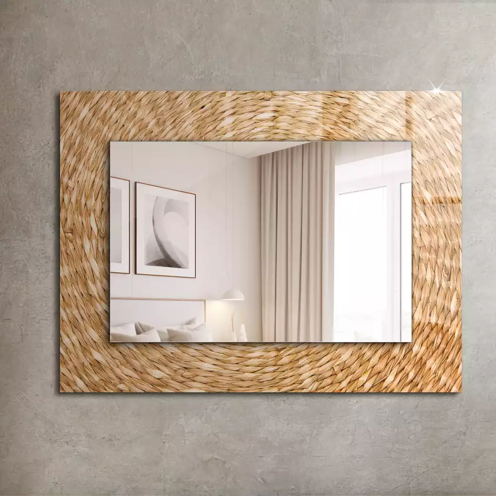 Miroir rectangulaire avec cadre imprimé tressage en osier