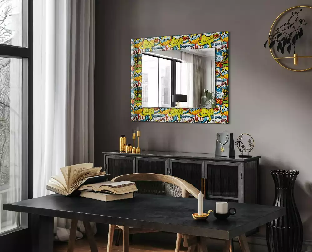 Miroir rectangulaire à cadre imprimé bulles de bd colorées