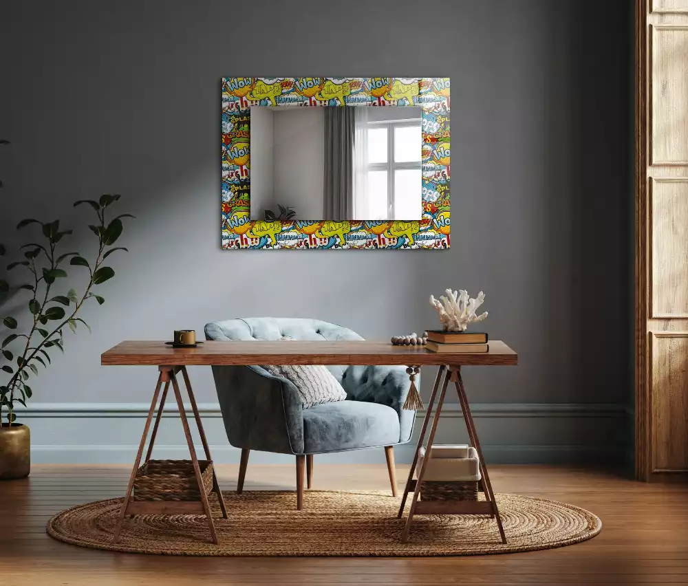 Miroir rectangulaire à cadre imprimé bulles de bd colorées