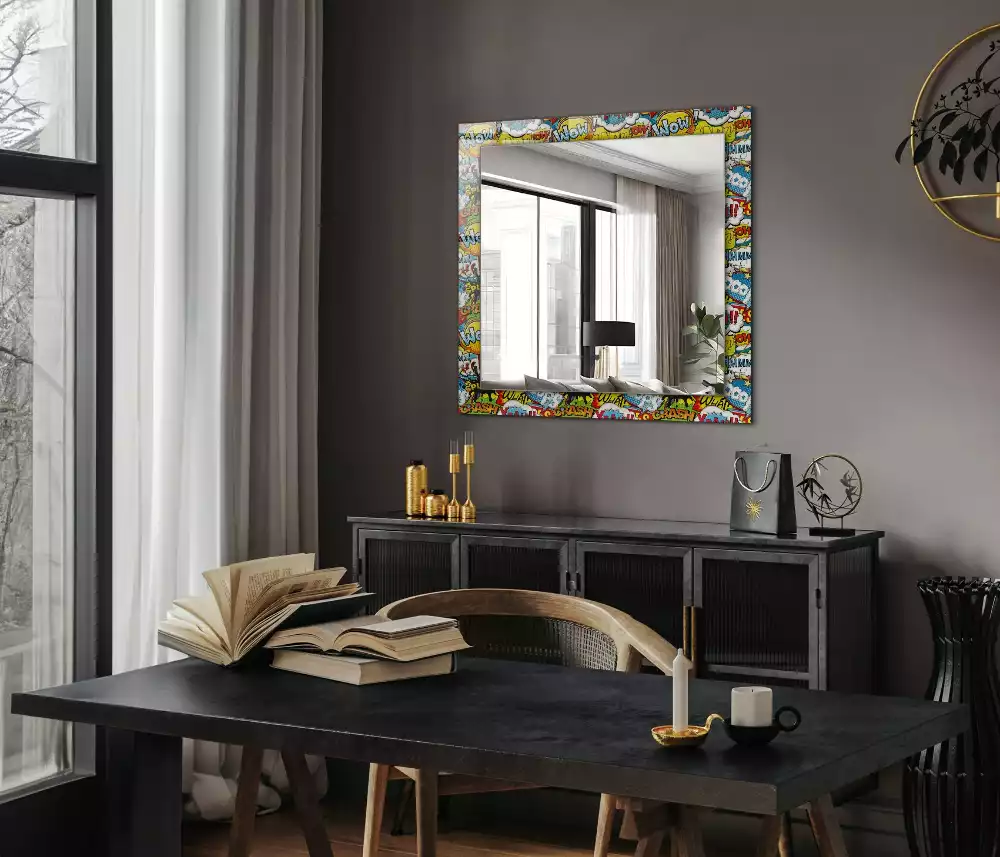 Miroir rectangulaire à cadre imprimé bulles de bd colorées