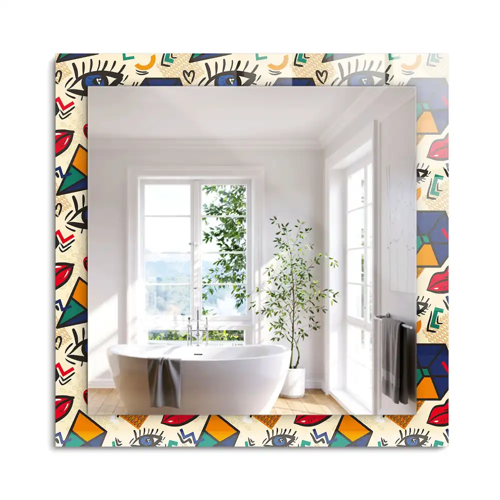 Miroir rectangulaire imprimé formes d'yeux et de bouches