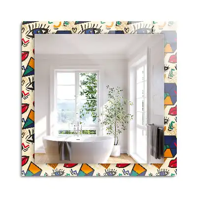 Miroir rectangulaire imprimé formes d'yeux et de bouches