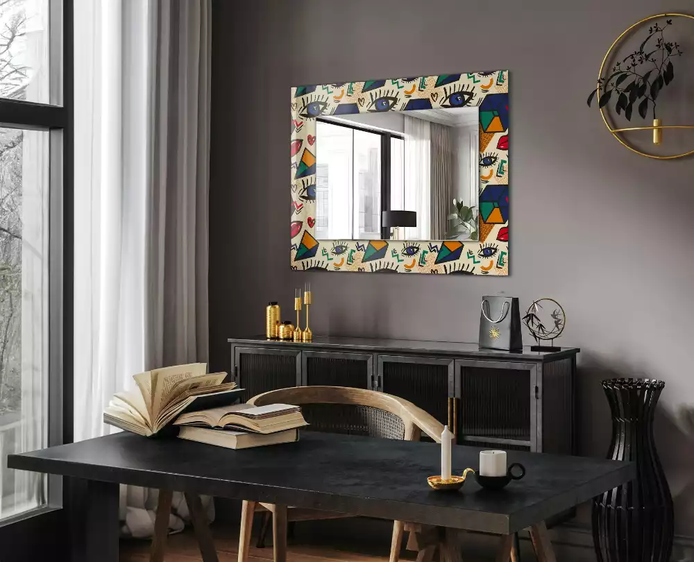 Miroir rectangulaire imprimé formes d'yeux et de bouches