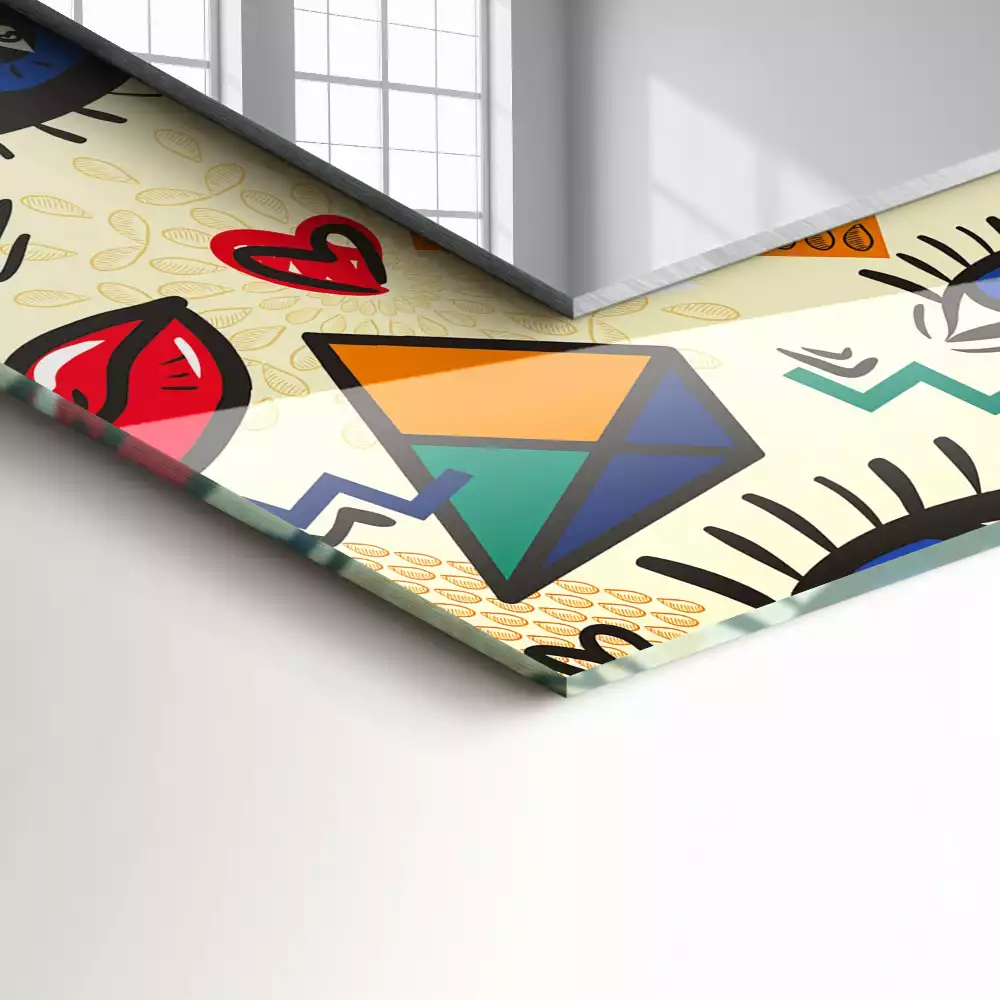 Miroir rectangulaire imprimé formes d'yeux et de bouches
