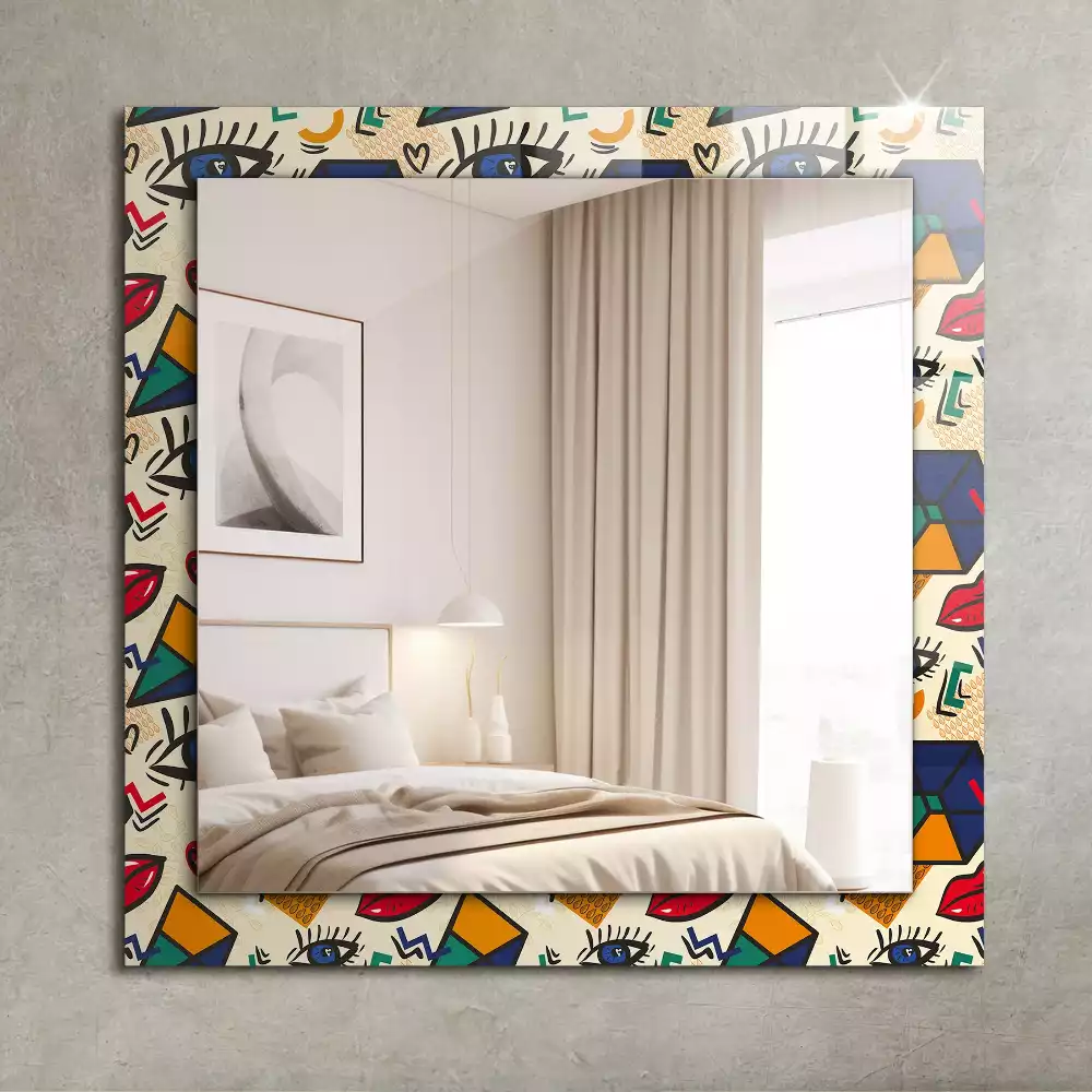 Miroir rectangulaire imprimé formes d'yeux et de bouches