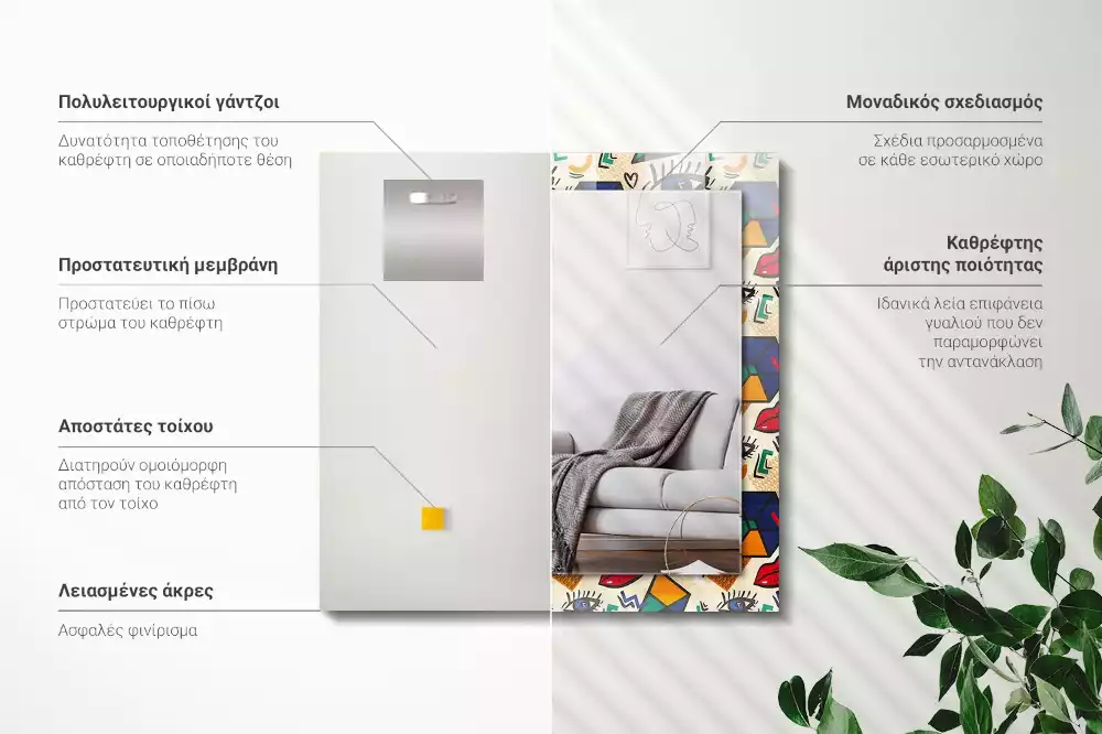 Miroir rectangulaire imprimé formes d'yeux et de bouches