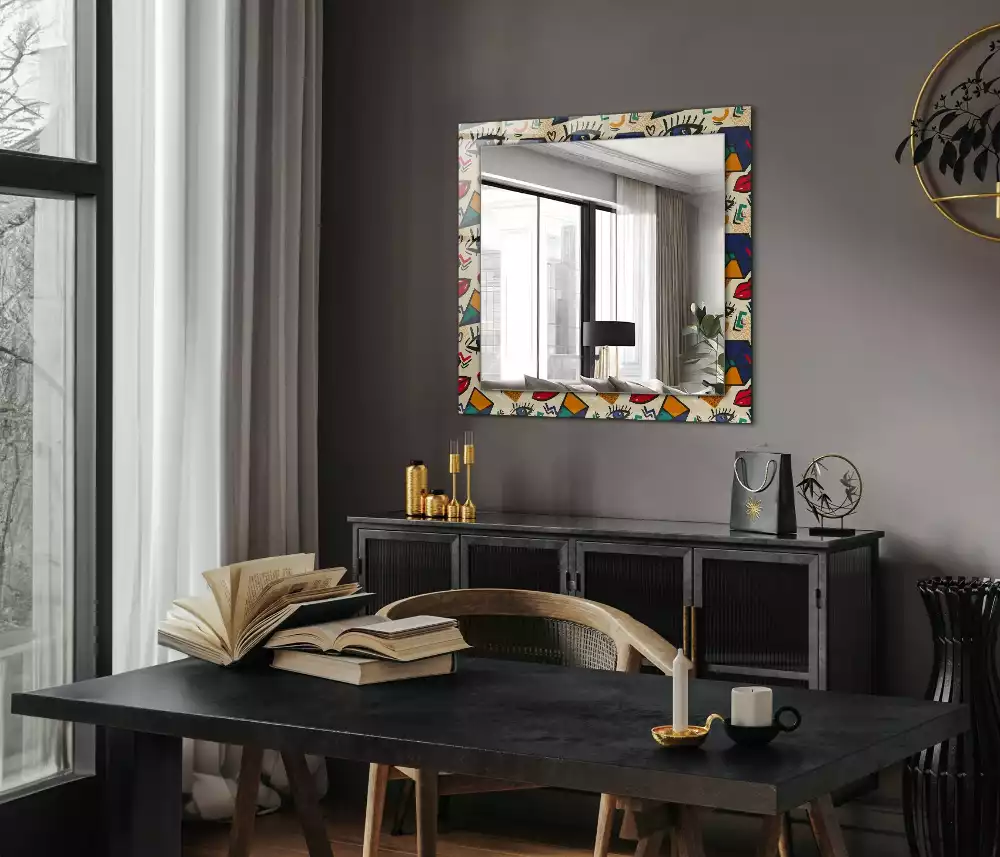Miroir rectangulaire imprimé formes d'yeux et de bouches