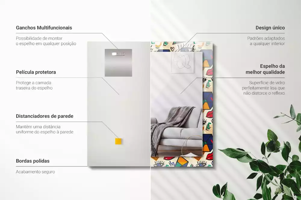 Miroir rectangulaire imprimé formes d'yeux et de bouches