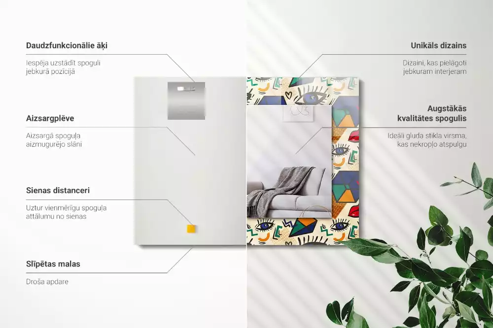 Miroir rectangulaire imprimé formes d'yeux et de bouches