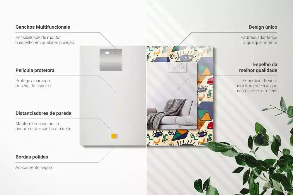 Miroir rectangulaire imprimé formes d'yeux et de bouches