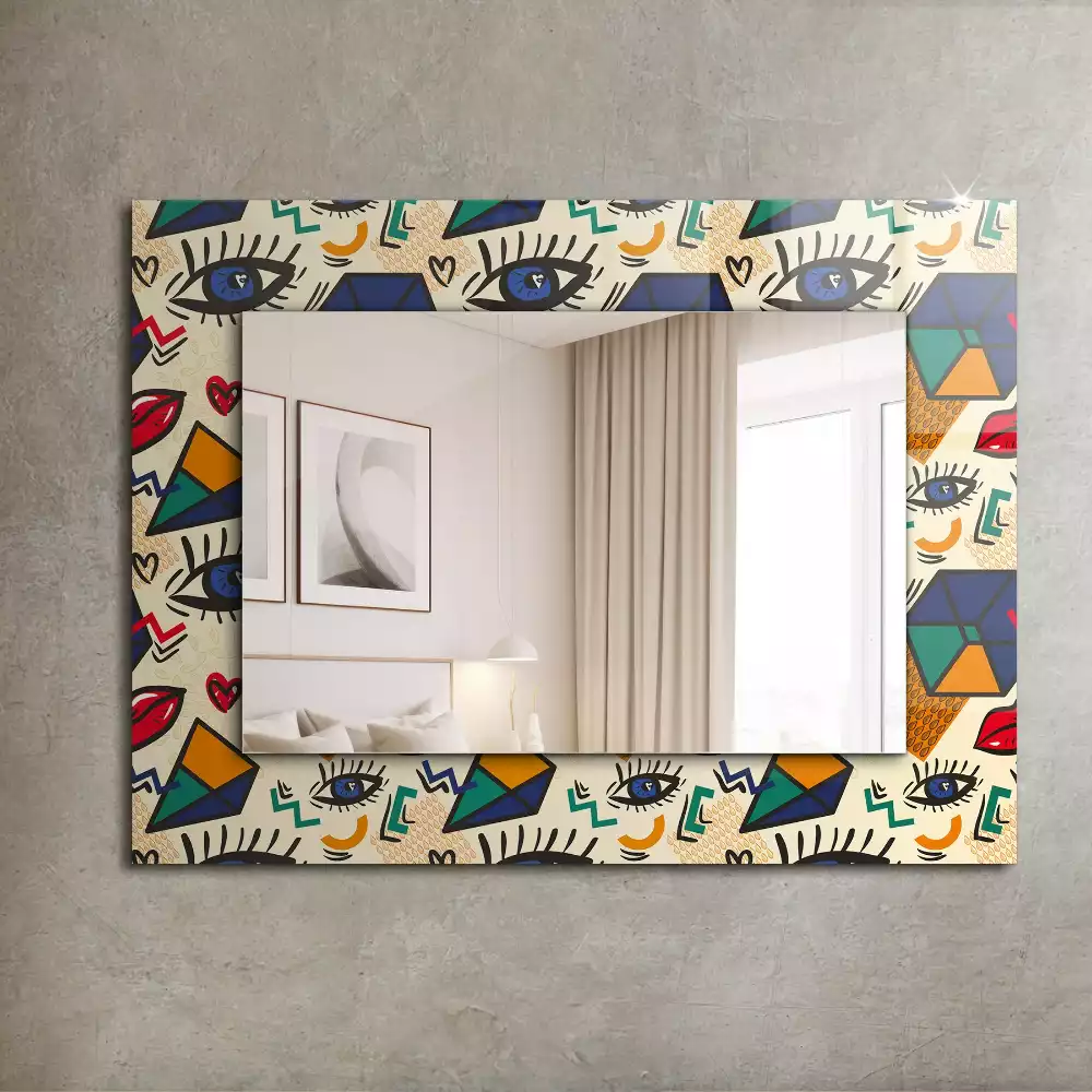Miroir rectangulaire imprimé formes d'yeux et de bouches