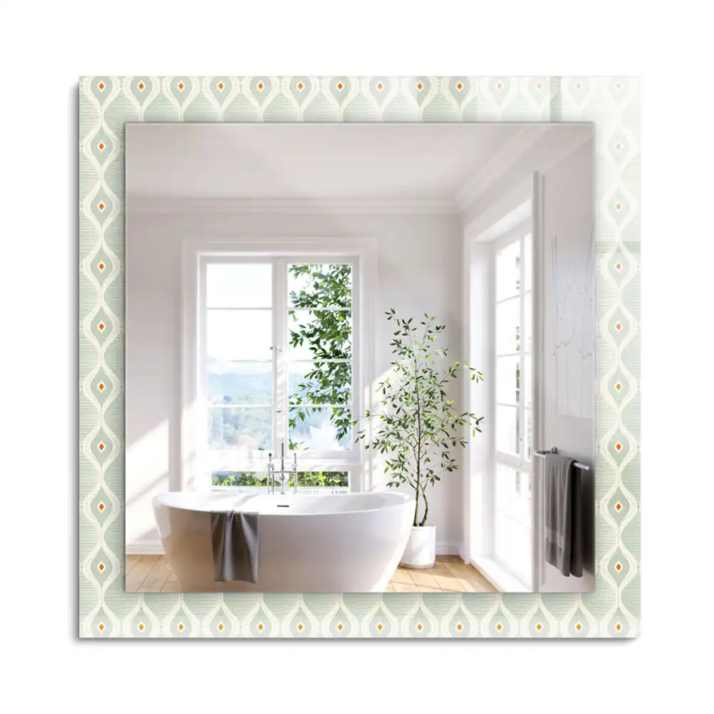 Miroir rectangulaire décoratif imprimé motif géométrique vert