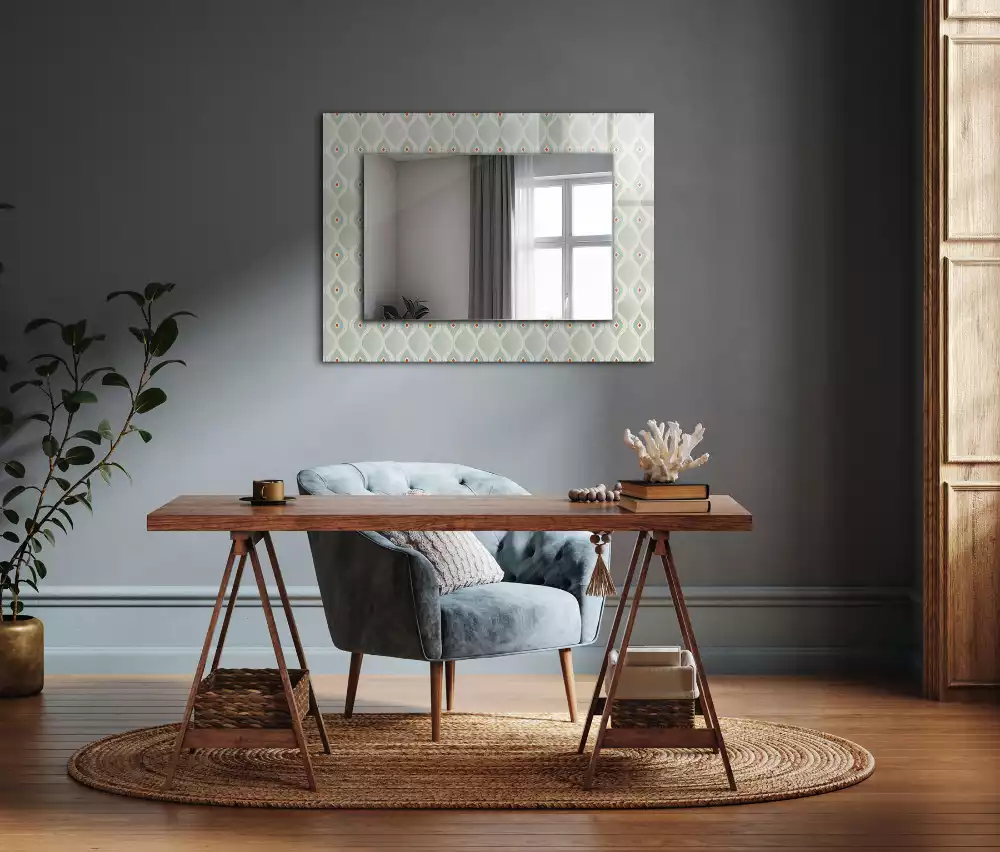 Miroir rectangulaire décoratif imprimé motif géométrique vert