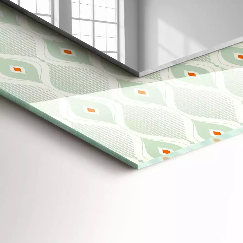 Miroir rectangulaire décoratif imprimé motif géométrique vert