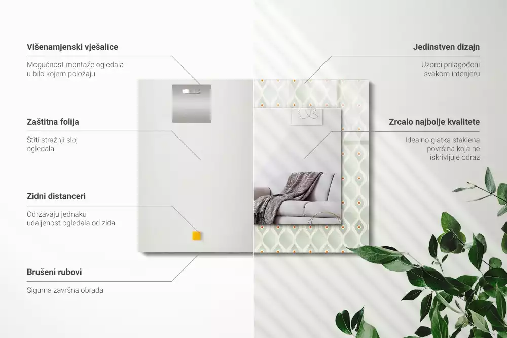 Miroir rectangulaire décoratif imprimé motif géométrique vert
