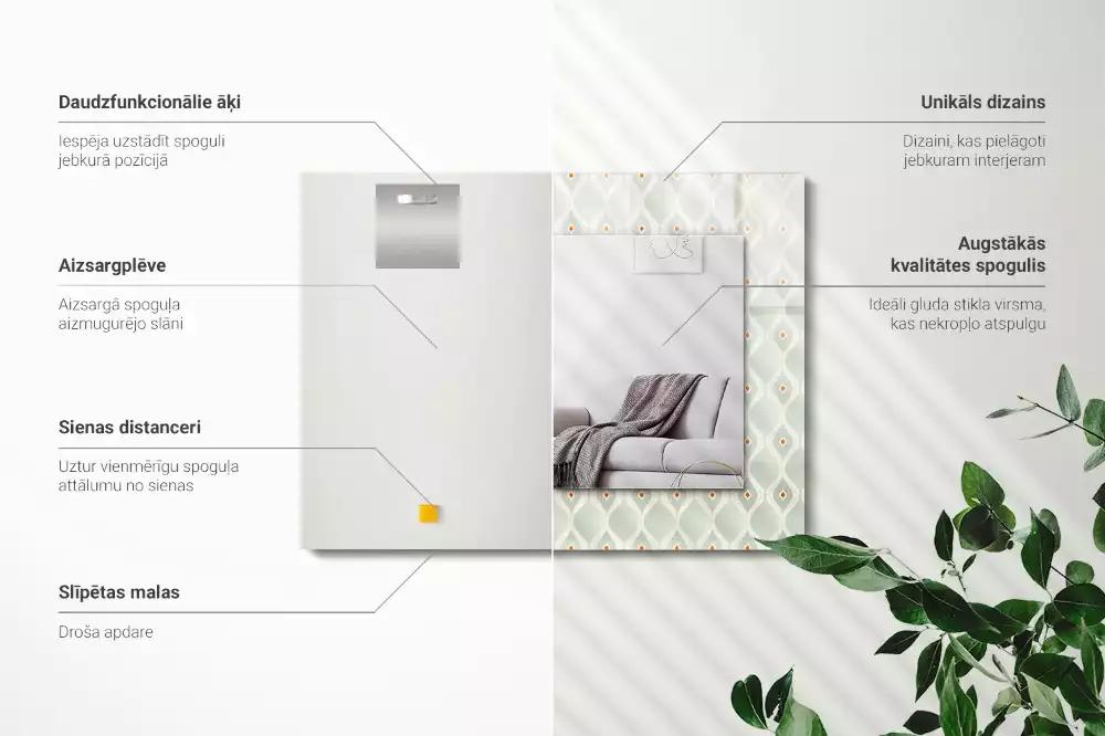 Miroir rectangulaire décoratif imprimé motif géométrique vert