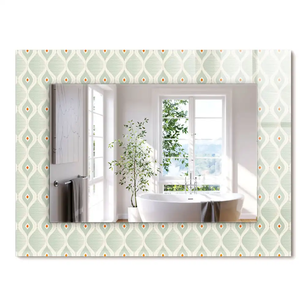 Miroir rectangulaire décoratif imprimé motif géométrique vert