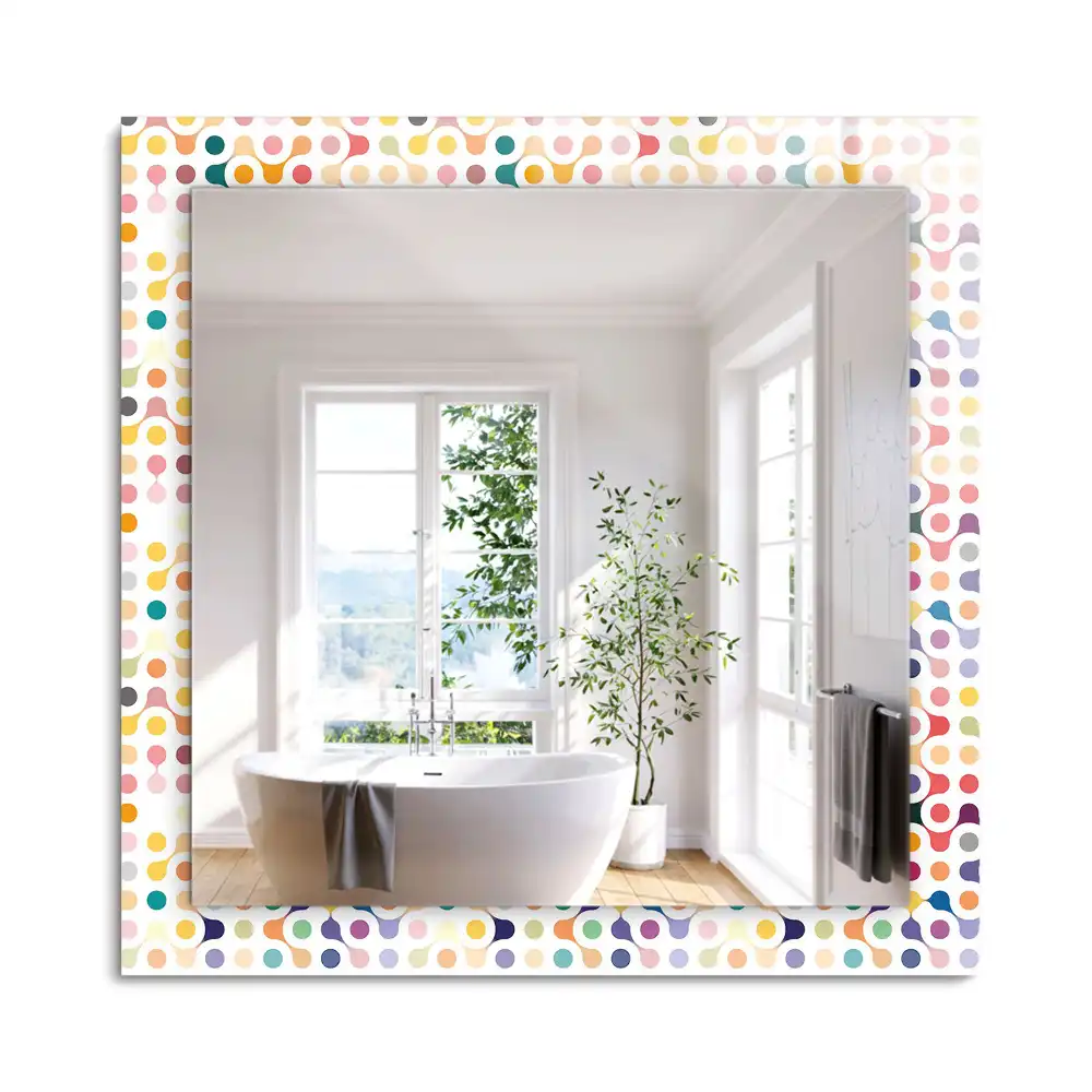 Miroir rectangulaire avec cadre imprimé motif géométrique coloré