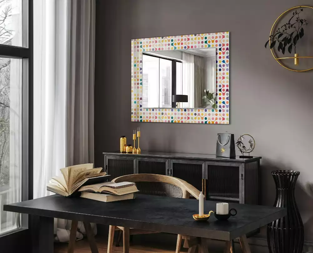 Miroir rectangulaire avec cadre imprimé motif géométrique coloré