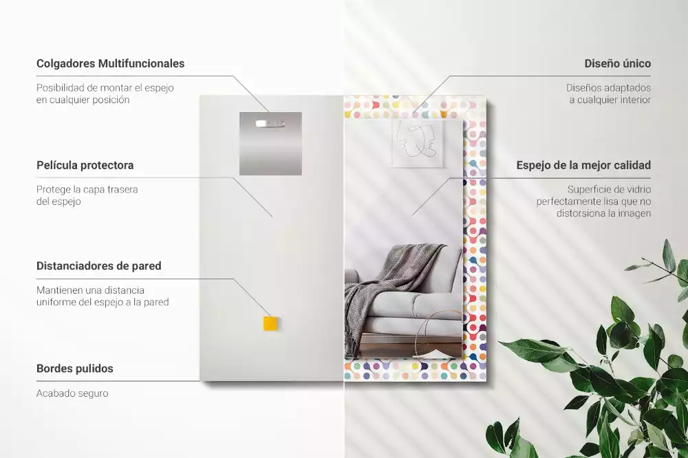 Miroir rectangulaire avec cadre imprimé motif géométrique coloré
