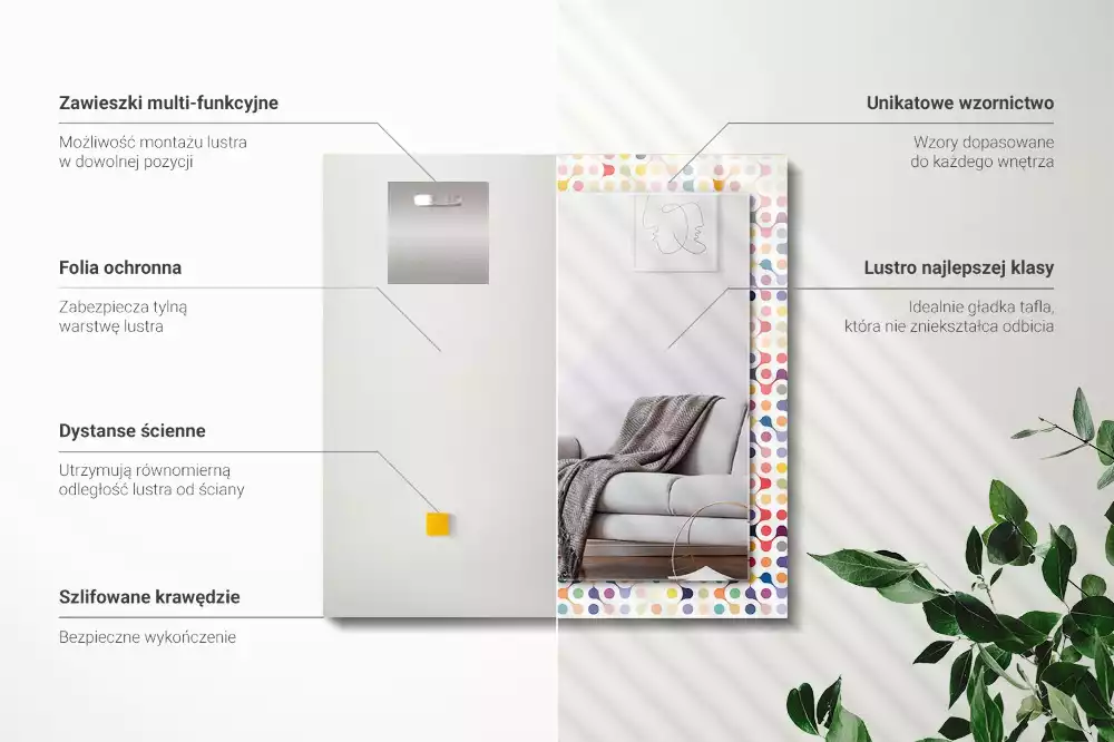 Miroir rectangulaire avec cadre imprimé motif géométrique coloré