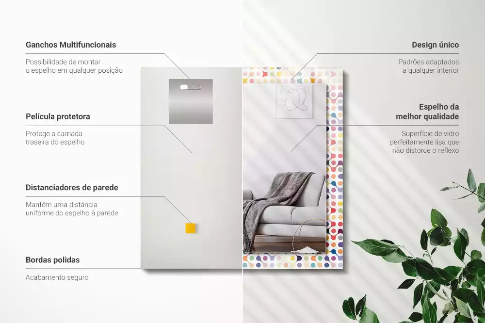 Miroir rectangulaire avec cadre imprimé motif géométrique coloré
