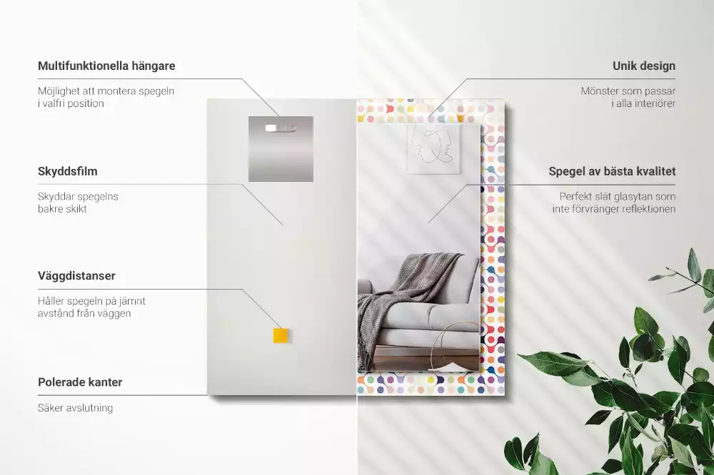 Miroir rectangulaire avec cadre imprimé motif géométrique coloré