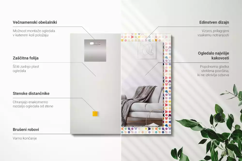 Miroir rectangulaire avec cadre imprimé motif géométrique coloré