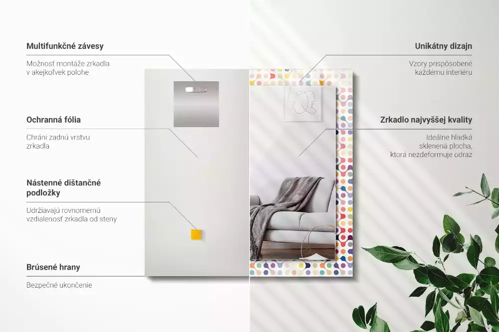 Miroir rectangulaire avec cadre imprimé motif géométrique coloré