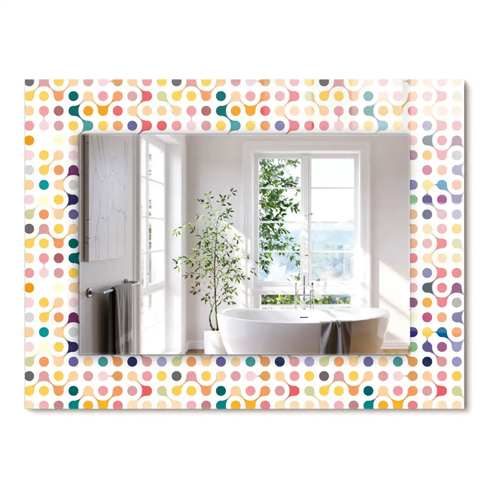 Miroir rectangulaire avec cadre imprimé motif géométrique coloré