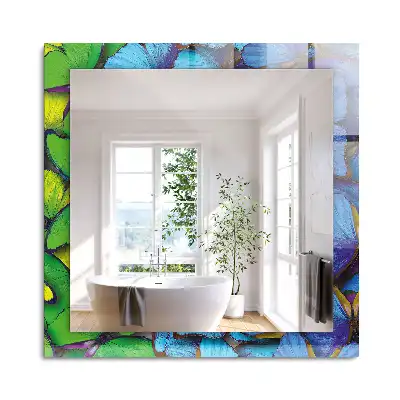 Miroir rectangulaire à cadre imprimé papillons bleus et verts