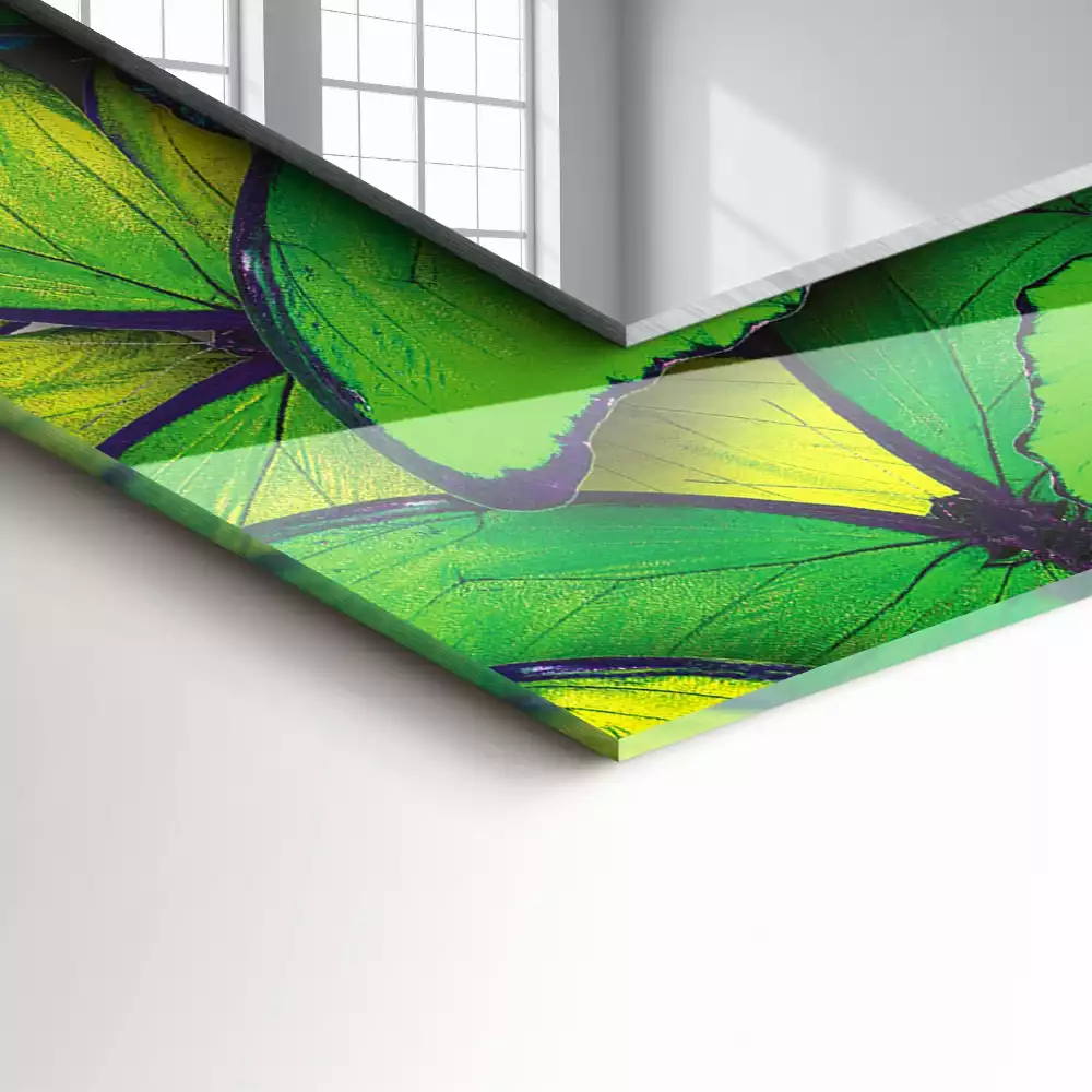 Miroir rectangulaire à cadre imprimé papillons bleus et verts