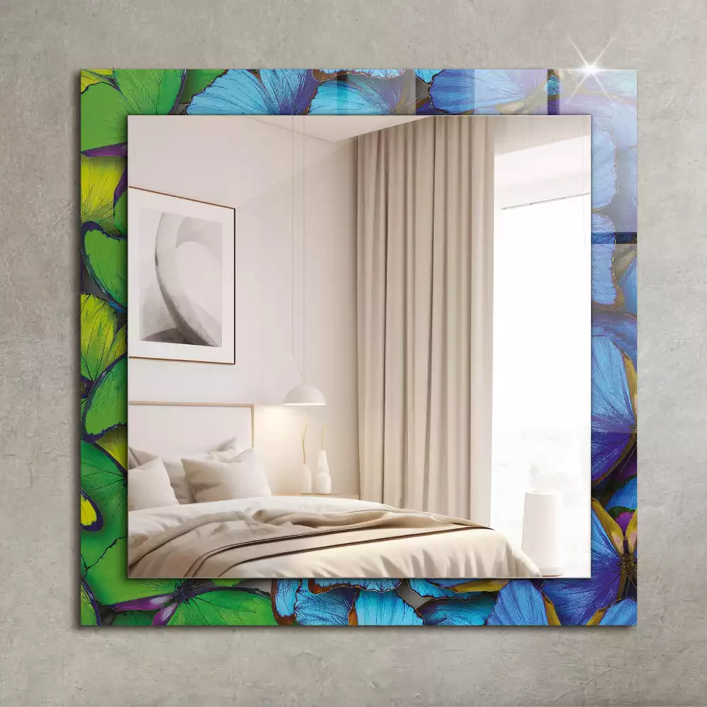 Miroir rectangulaire à cadre imprimé papillons bleus et verts