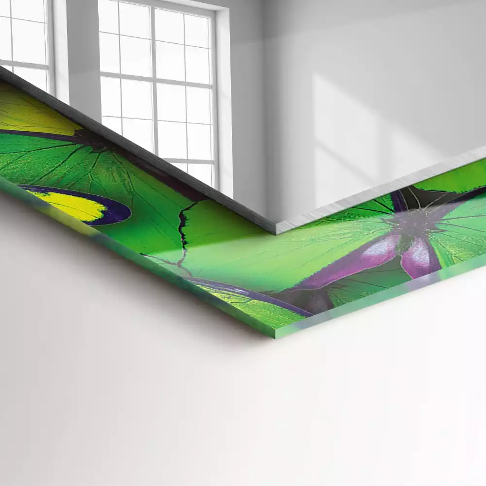 Miroir rectangulaire à cadre imprimé papillons bleus et verts
