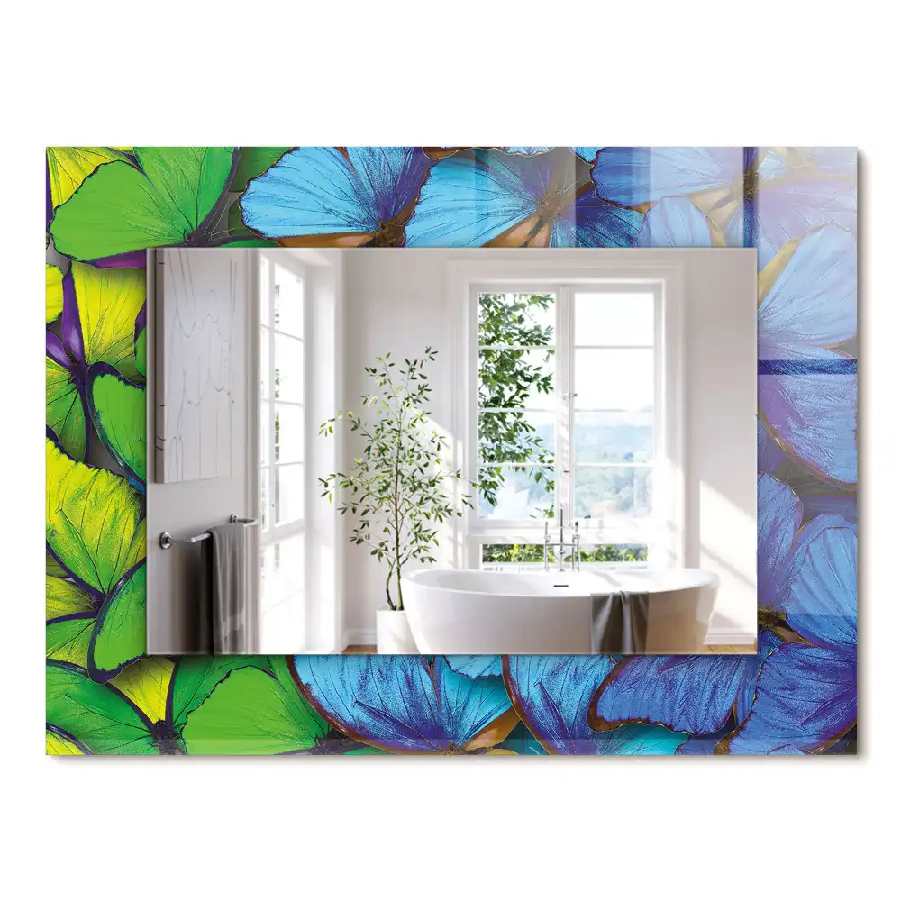 Miroir rectangulaire à cadre imprimé papillons bleus et verts