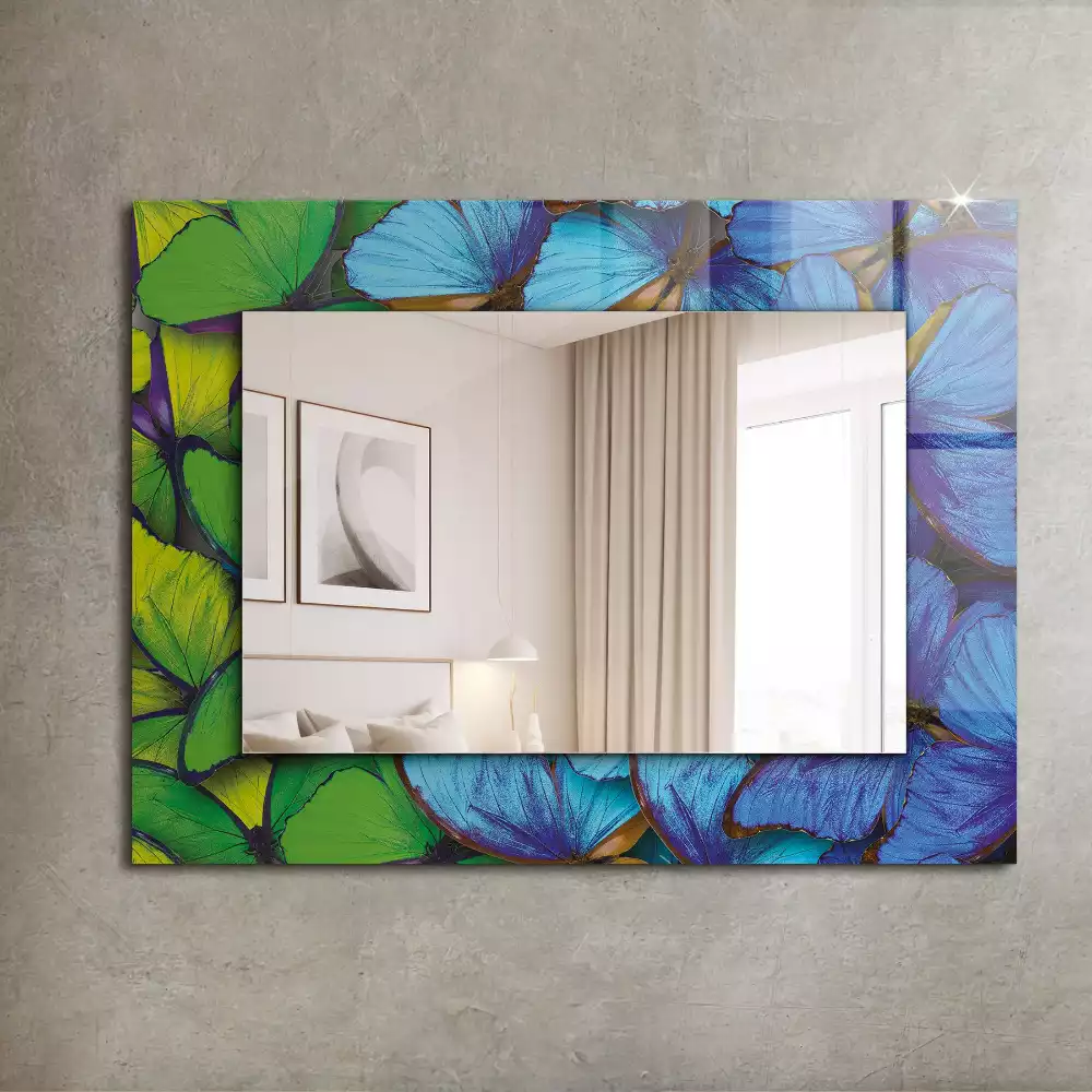 Miroir rectangulaire à cadre imprimé papillons bleus et verts