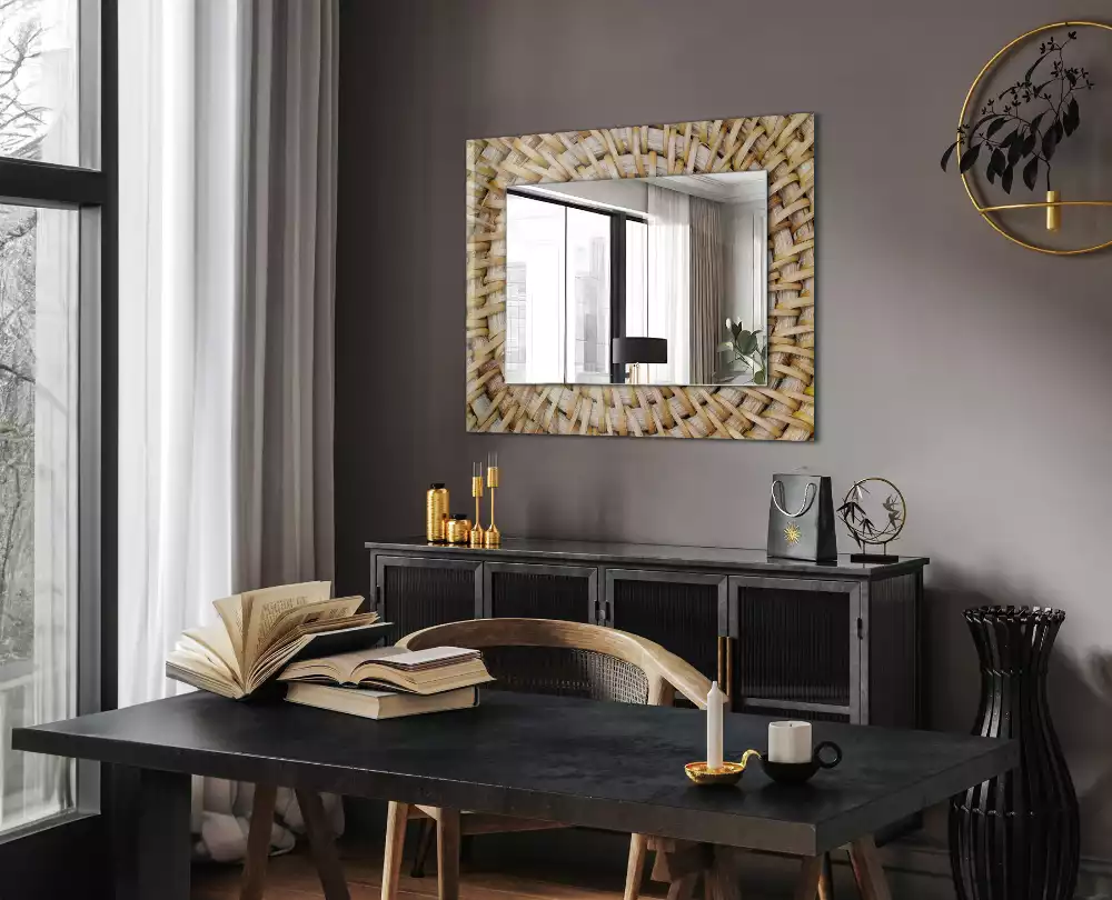 Miroir rectangulaire décoratif tressage en osier
