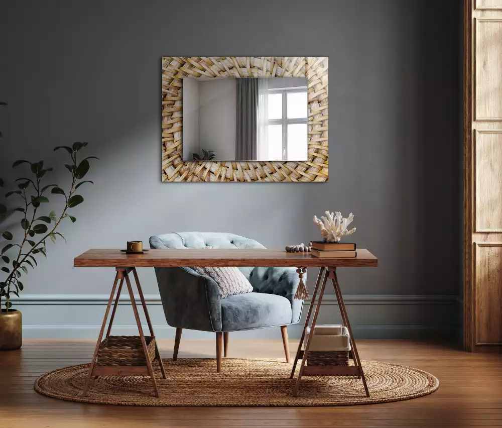 Miroir rectangulaire décoratif tressage en osier