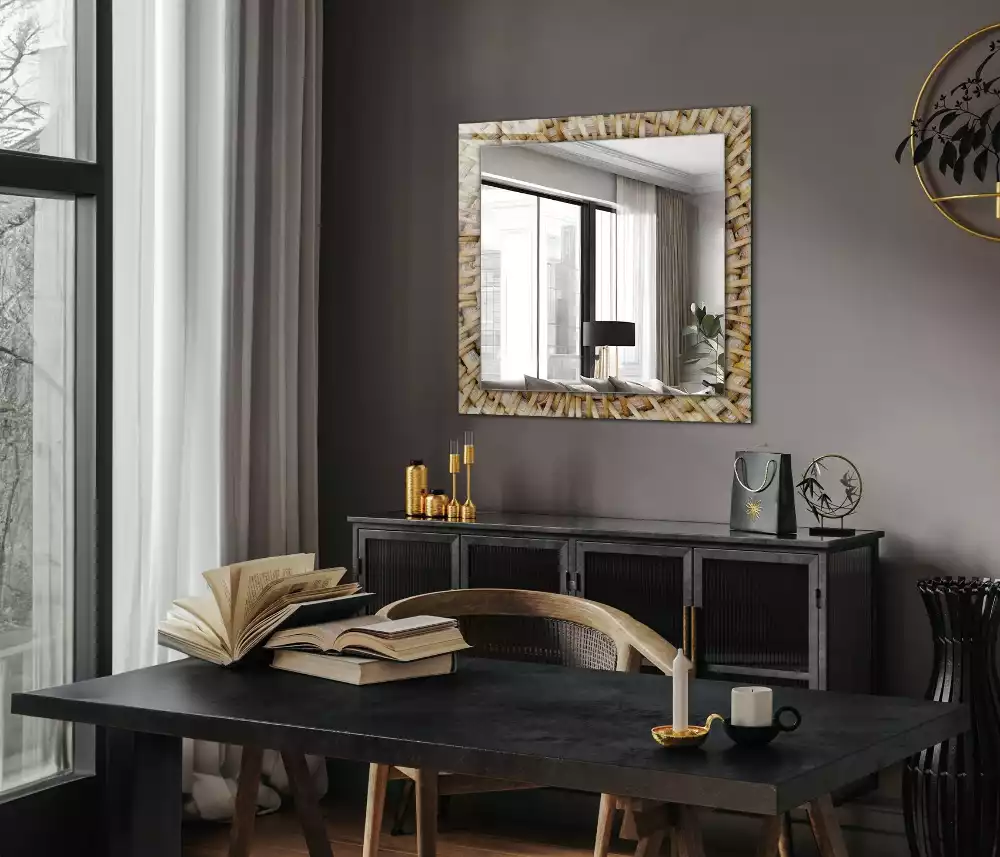 Miroir rectangulaire décoratif tressage en osier