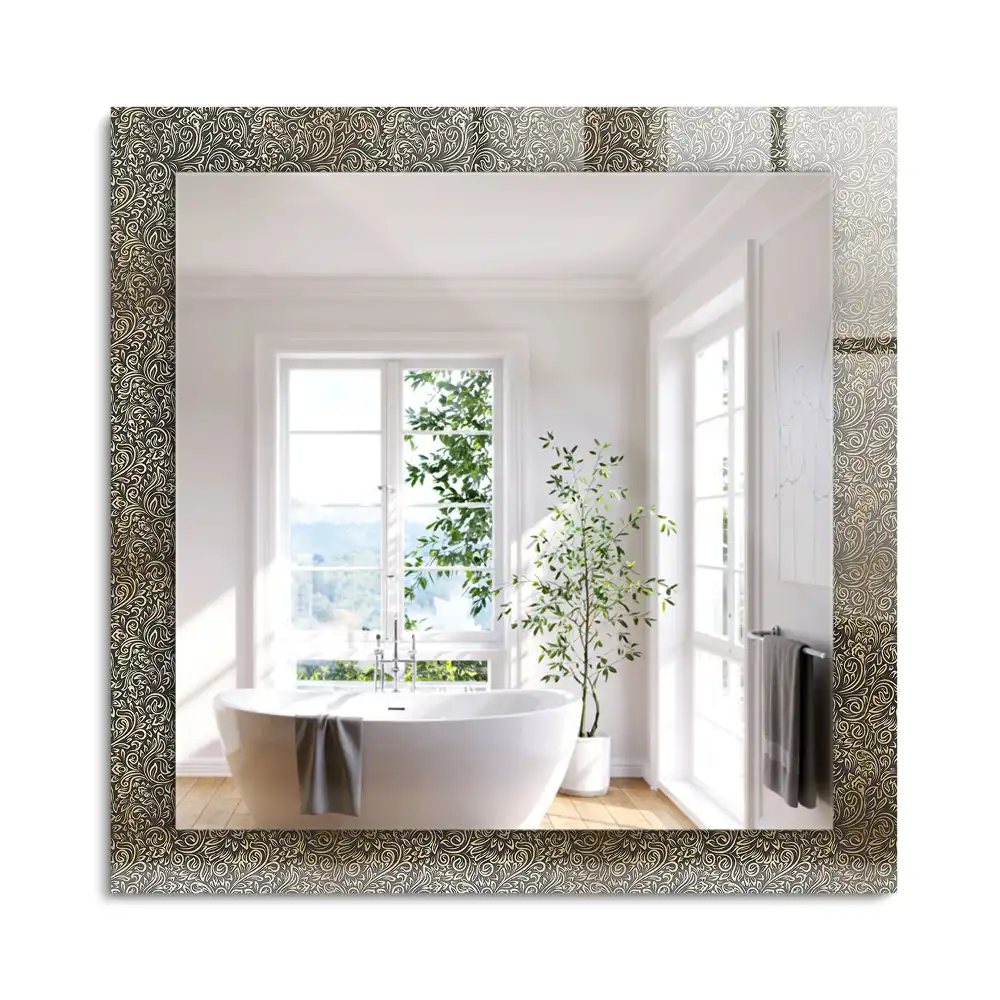 Miroir rectangulaire imprimé motif ornemental doré