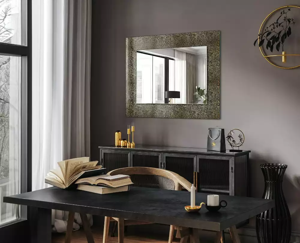Miroir rectangulaire imprimé motif ornemental doré
