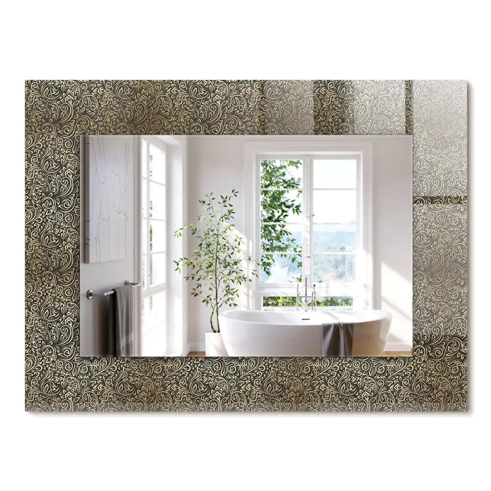 Miroir rectangulaire imprimé motif ornemental doré