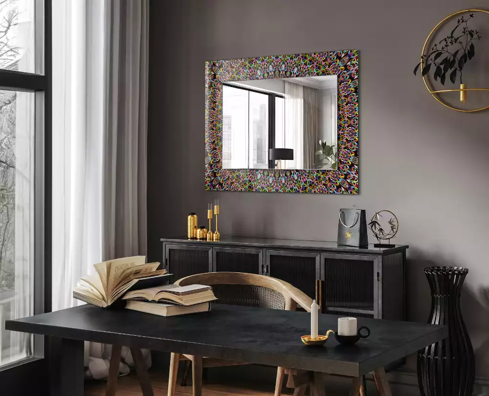 Miroir rectangulaire décoratif imprimé motif mandala coloré