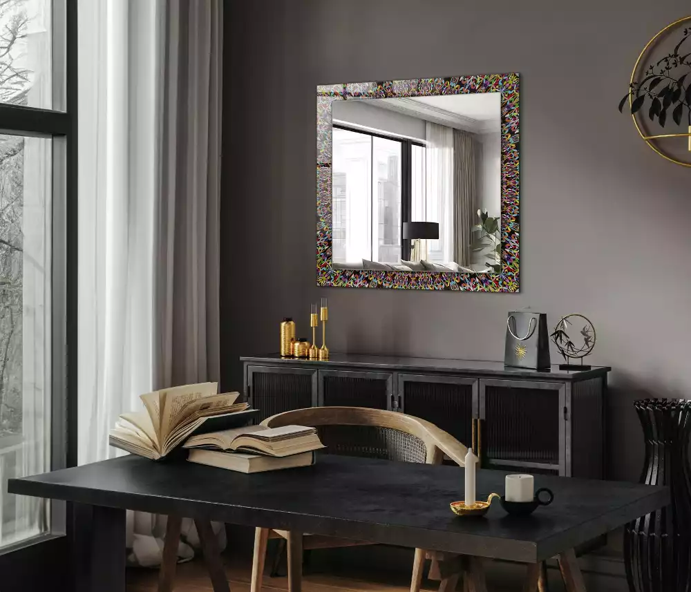 Miroir rectangulaire décoratif imprimé motif mandala coloré