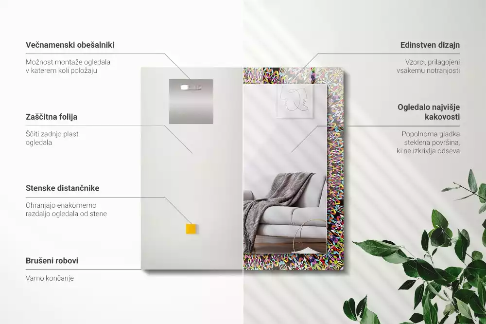 Miroir rectangulaire décoratif imprimé motif mandala coloré