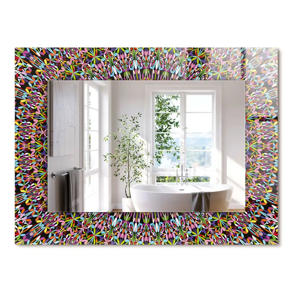 Miroir rectangulaire décoratif imprimé motif mandala coloré