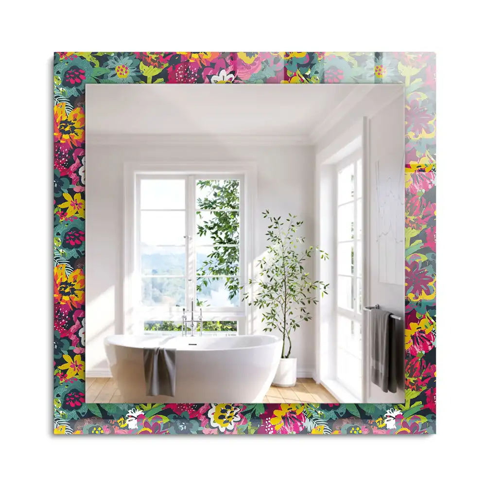 Miroir rectangulaire avec cadre imprimé motifs floraux violets