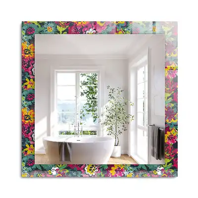 Miroir rectangulaire avec cadre imprimé motifs floraux violets