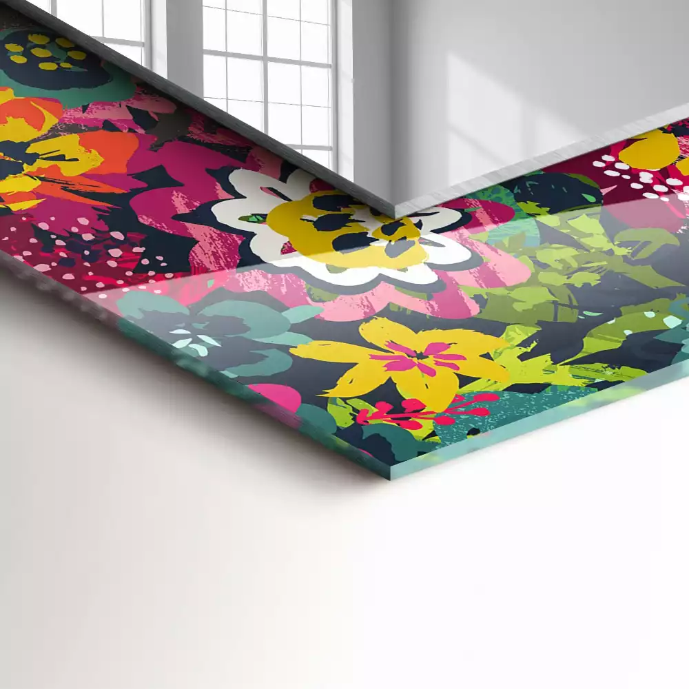 Miroir rectangulaire avec cadre imprimé motifs floraux violets